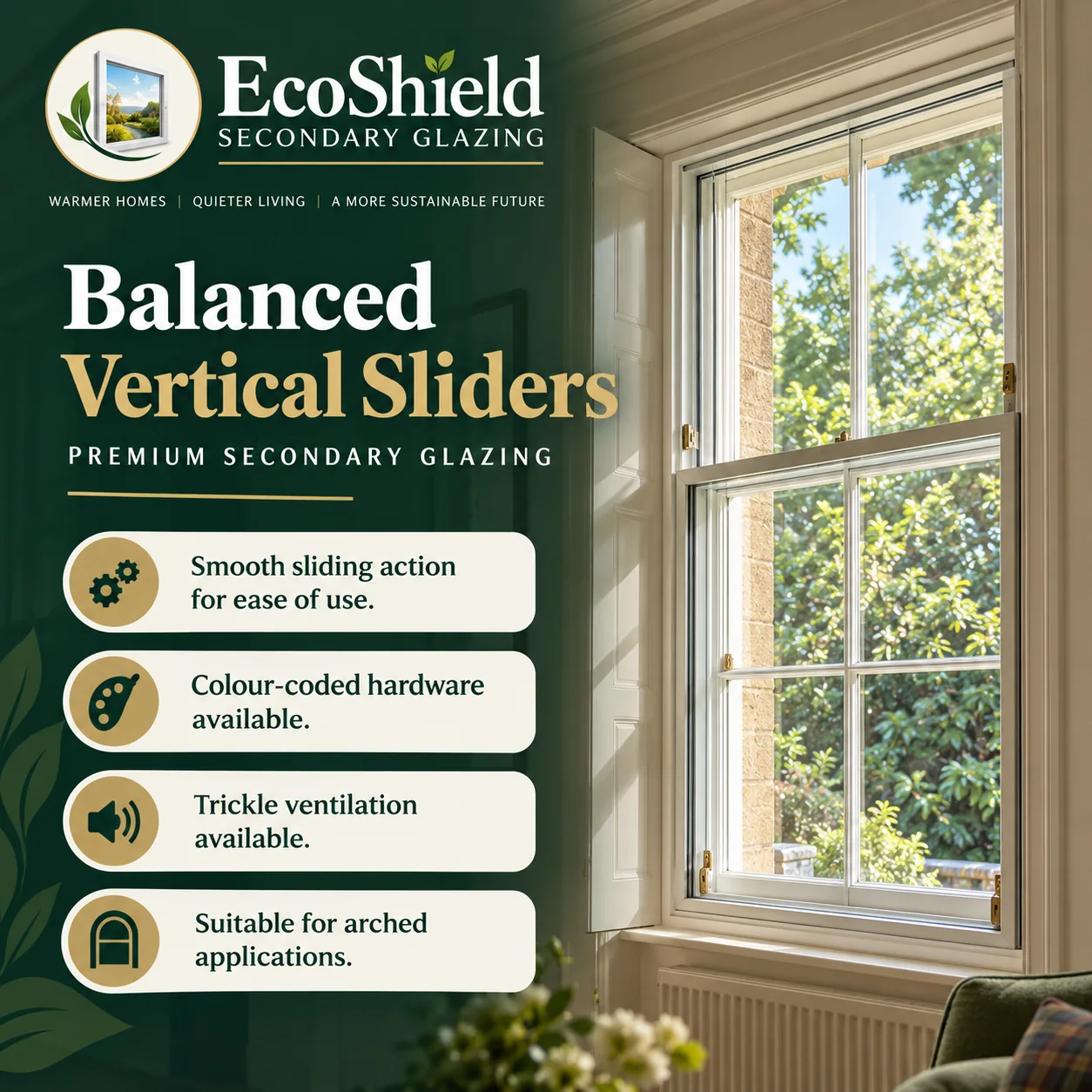 Vertical sliding secondary glazing