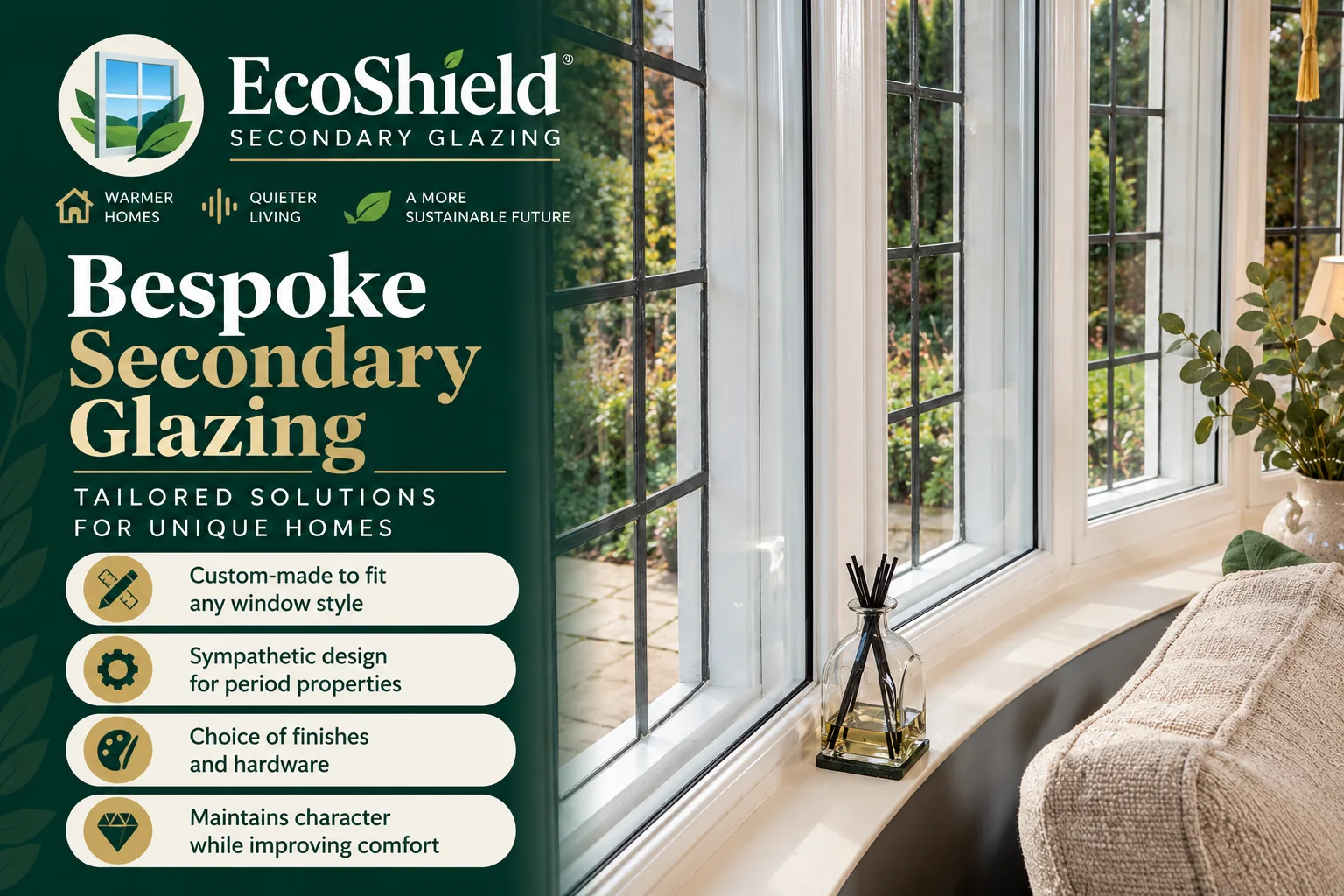 EcoShield bespoke secondary glazing for period bay windows and traditional properties