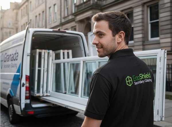 One of our fitters unloading secondary glazing from Granada