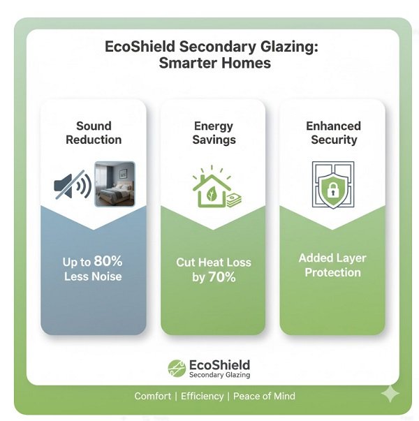 EcoShield Business Energy Scotland funding infographic showing secondary glazing cashback grants for SMEs, offices, and heritage commercial properties in Scotland.