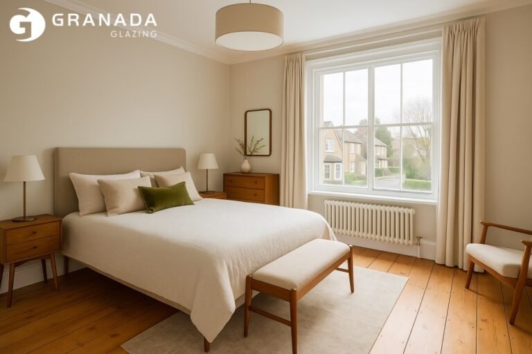 Cost-effective secondary glazing installed in a Victorian living room to improve thermal efficiency.