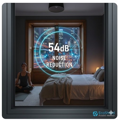 Alternative Alt Tag (Technical/Product Focus) Cross-section of an EcoShield secondary glazing frame showing the 100mm acoustic air gap and heavy-duty seals for 54dB noise reduction.